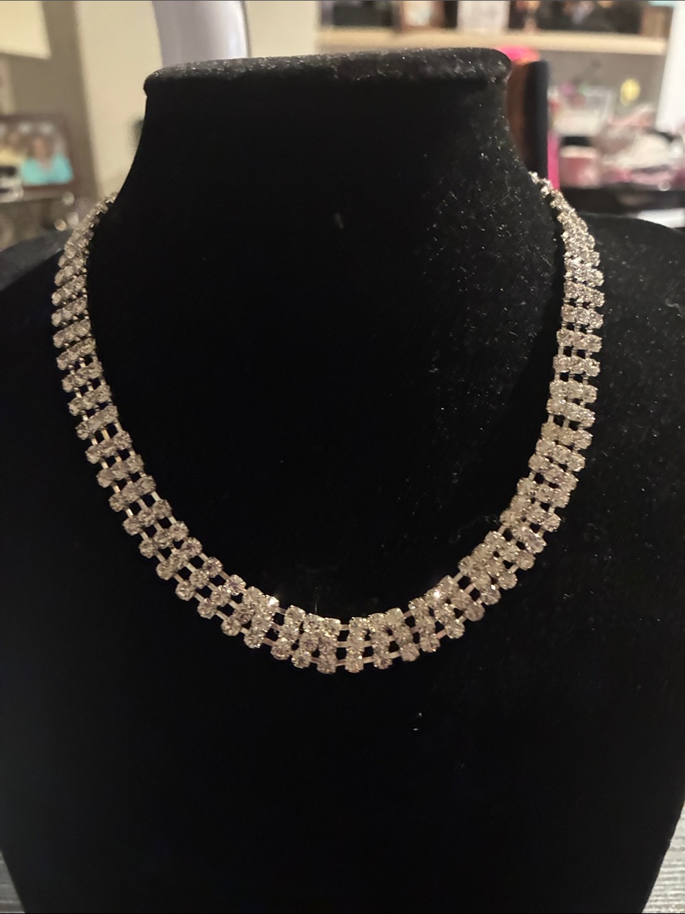 Roaman's Silver Crystal Link Necklace